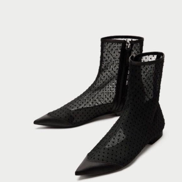 Zara Shoes - Zara Dotted Mesh Pointed Toe Booties